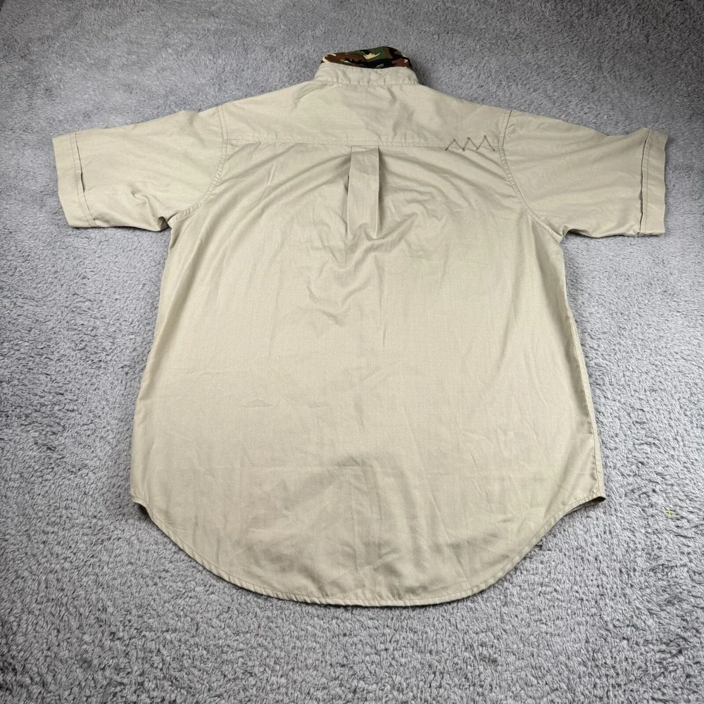 Y2K Ezekiel Mens Beige‎ Short Sleeve Camo Collared Button Up Vintage Size Small